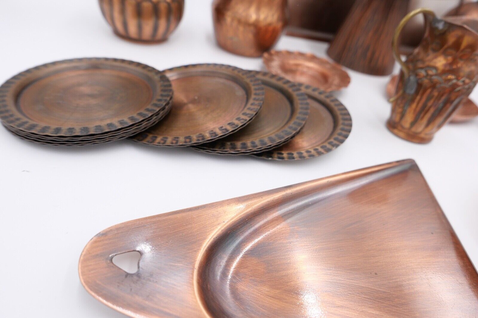 Posten großes Konvolut Kupfer Tablett Kännchen Kerzenständer etc Dekoration - Antikhandel-Stuttgart