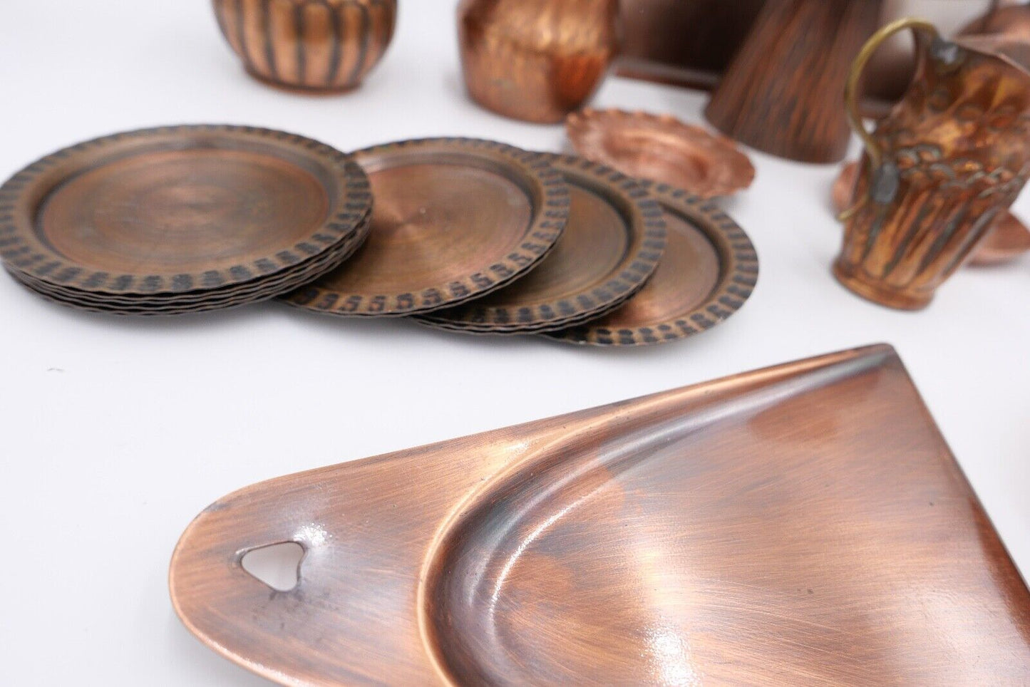 Posten großes Konvolut Kupfer Tablett Kännchen Kerzenständer etc Dekoration - Antikhandel-Stuttgart