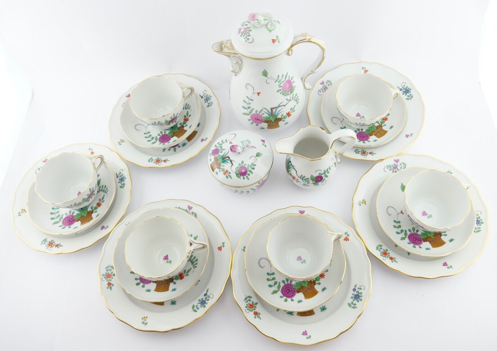 21 Tlg Meissen Garben Muster Dekor Kaffee Service Goldrand 6 Personen NEUwertig - Antikhandel-Stuttgart