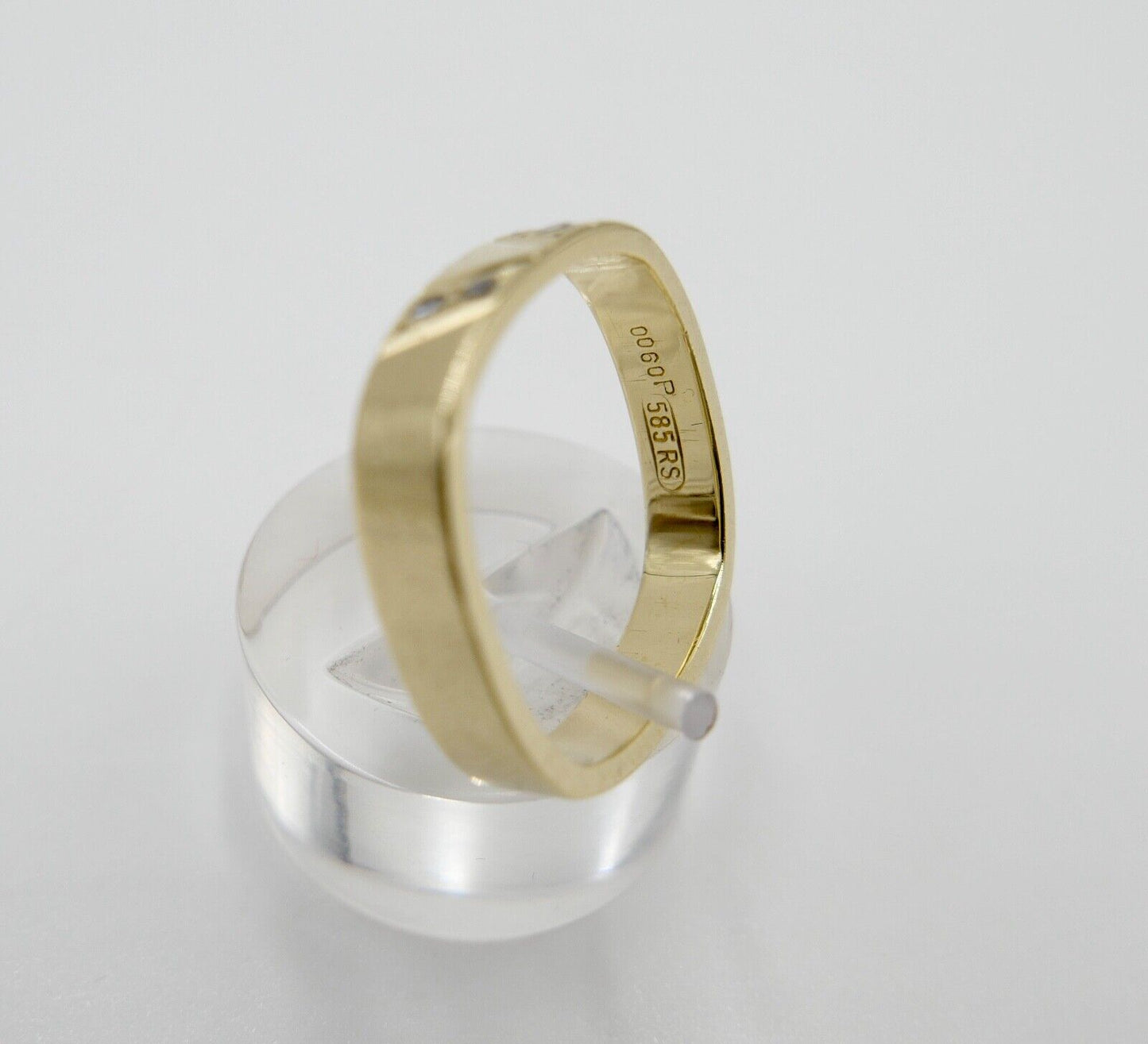 Eckiger 585 RS 14K Gelbgold Damen Ring 4x Diamanten Gr. 59 mattiert matt 1980er - Antikhandel-Stuttgart
