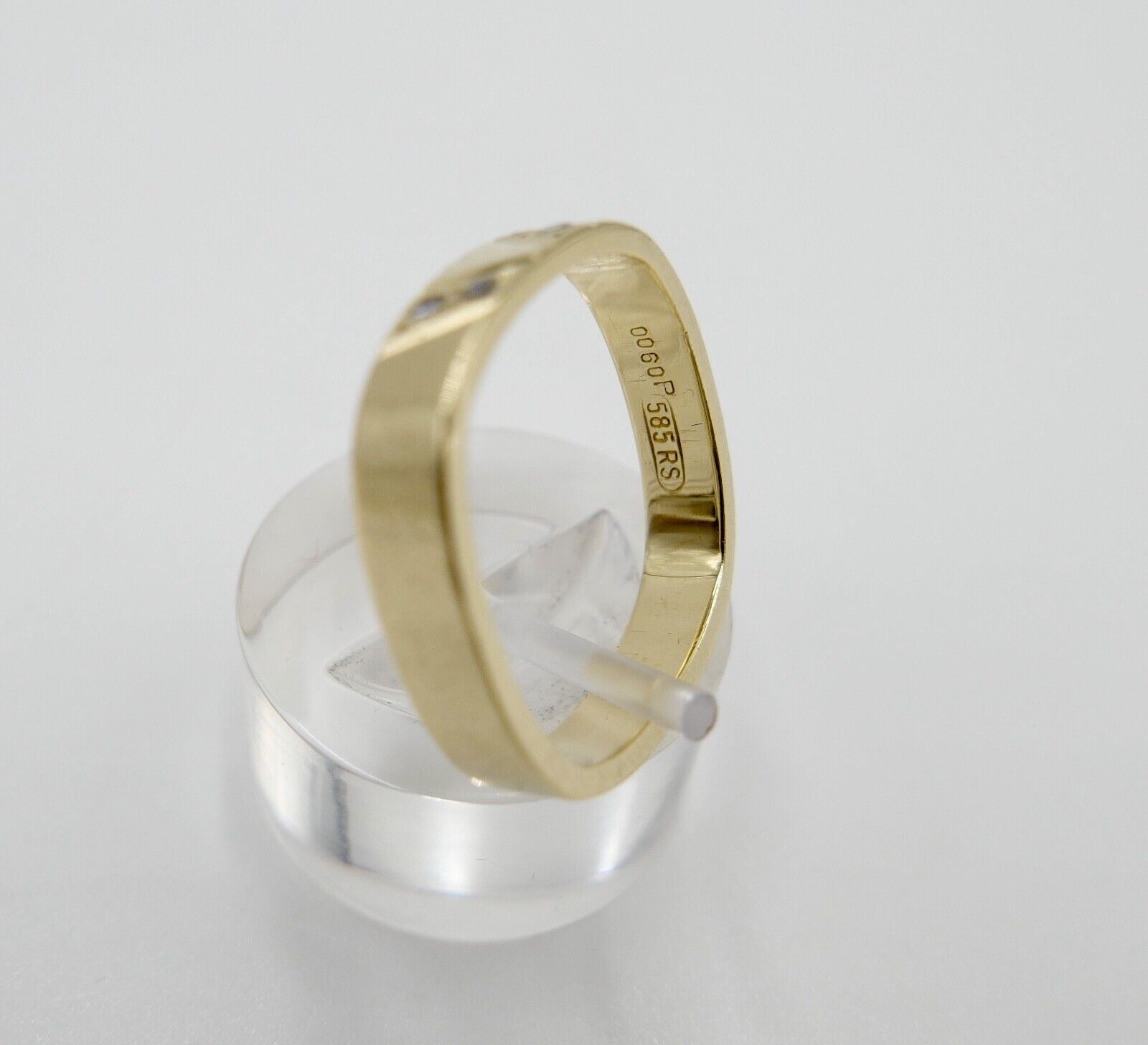 Eckiger 585 RS 14K Gelbgold Damen Ring 4x Diamanten Gr. 59 mattiert matt 1980er - Antikhandel-Stuttgart
