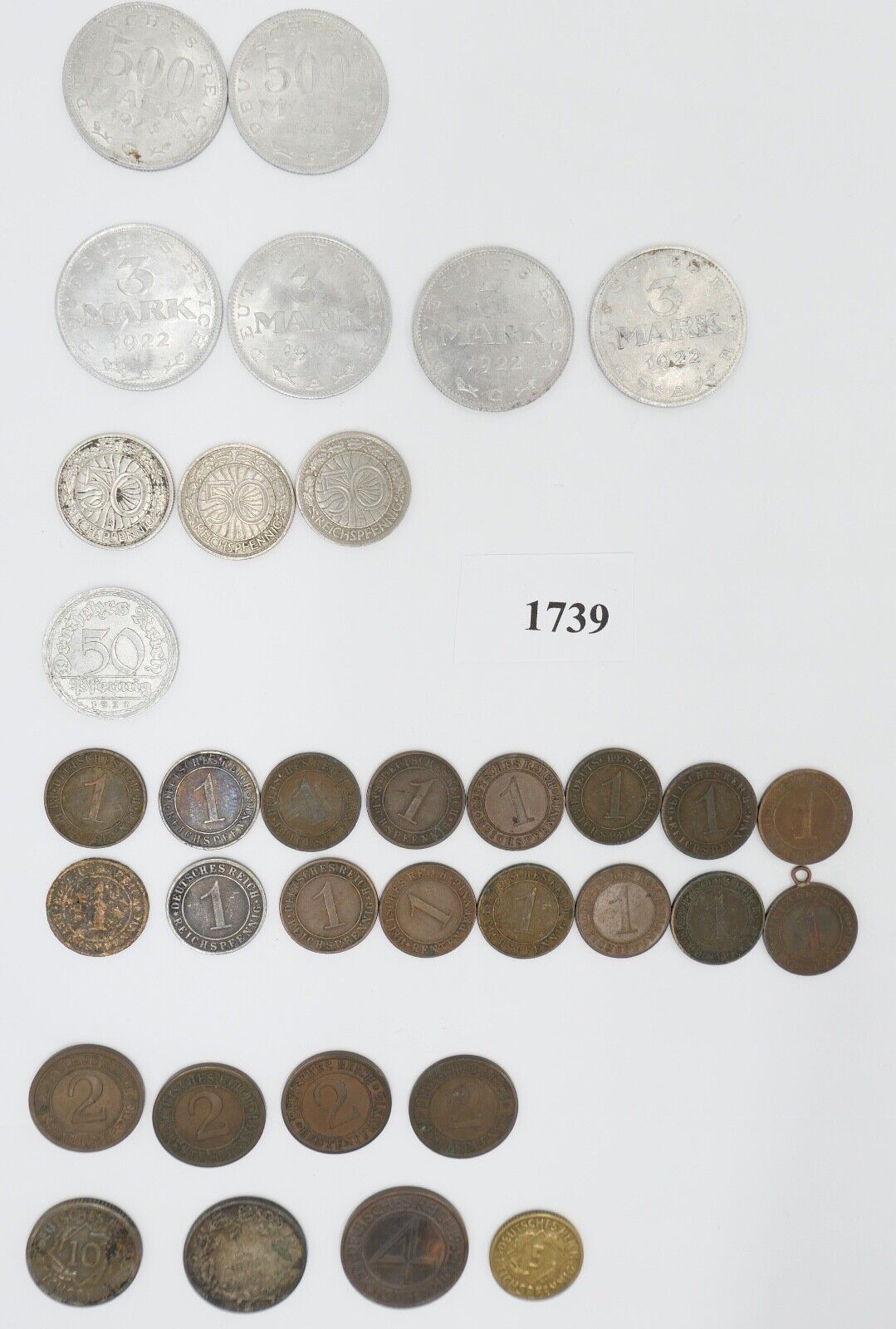 Posten Weimarer Republik 1, 3, 500 Mark 1, 2, 4, 5, 10, 50 Pfennig - Antikhandel-Stuttgart