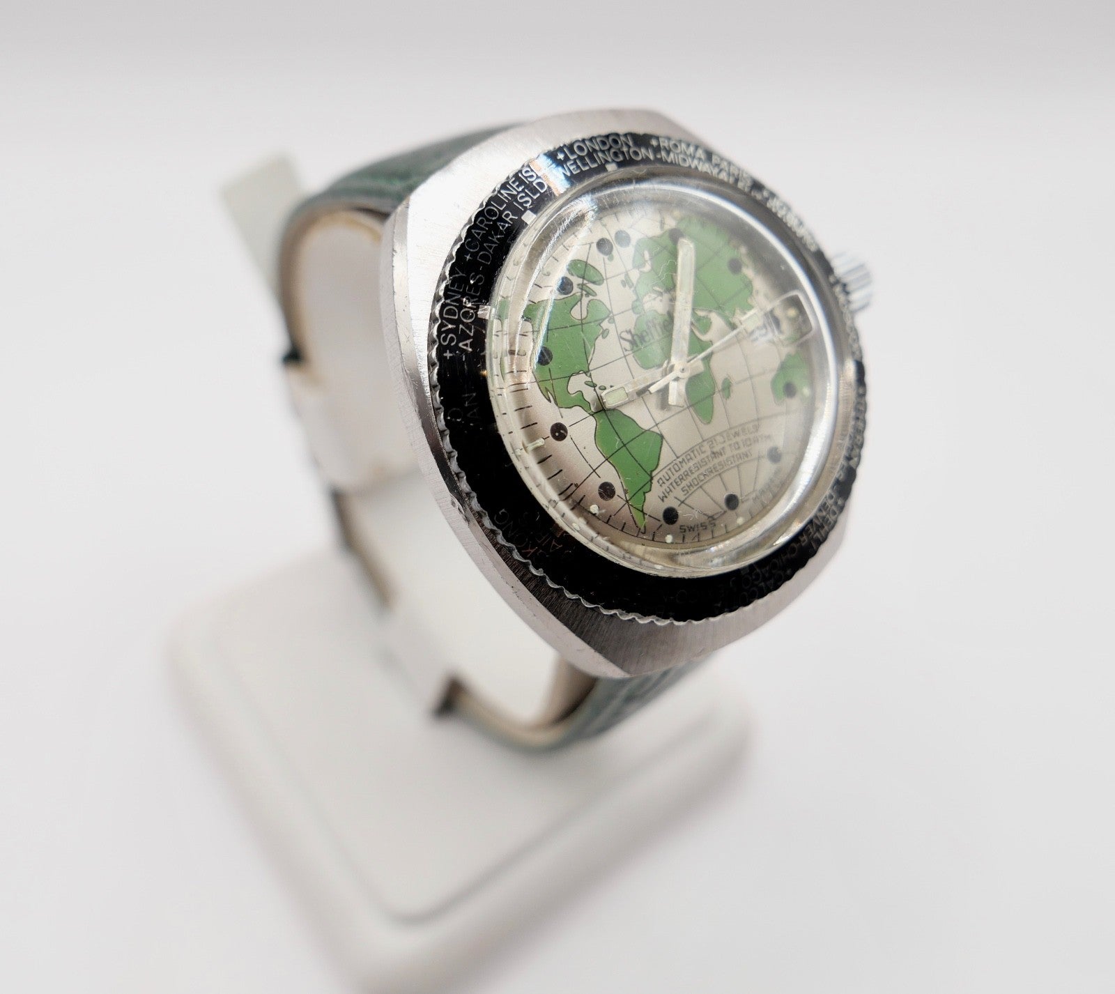 Sheffield Taucheruhr Weltuhr Herren Armbanduhr Automatik mit grünem Zifferblatt