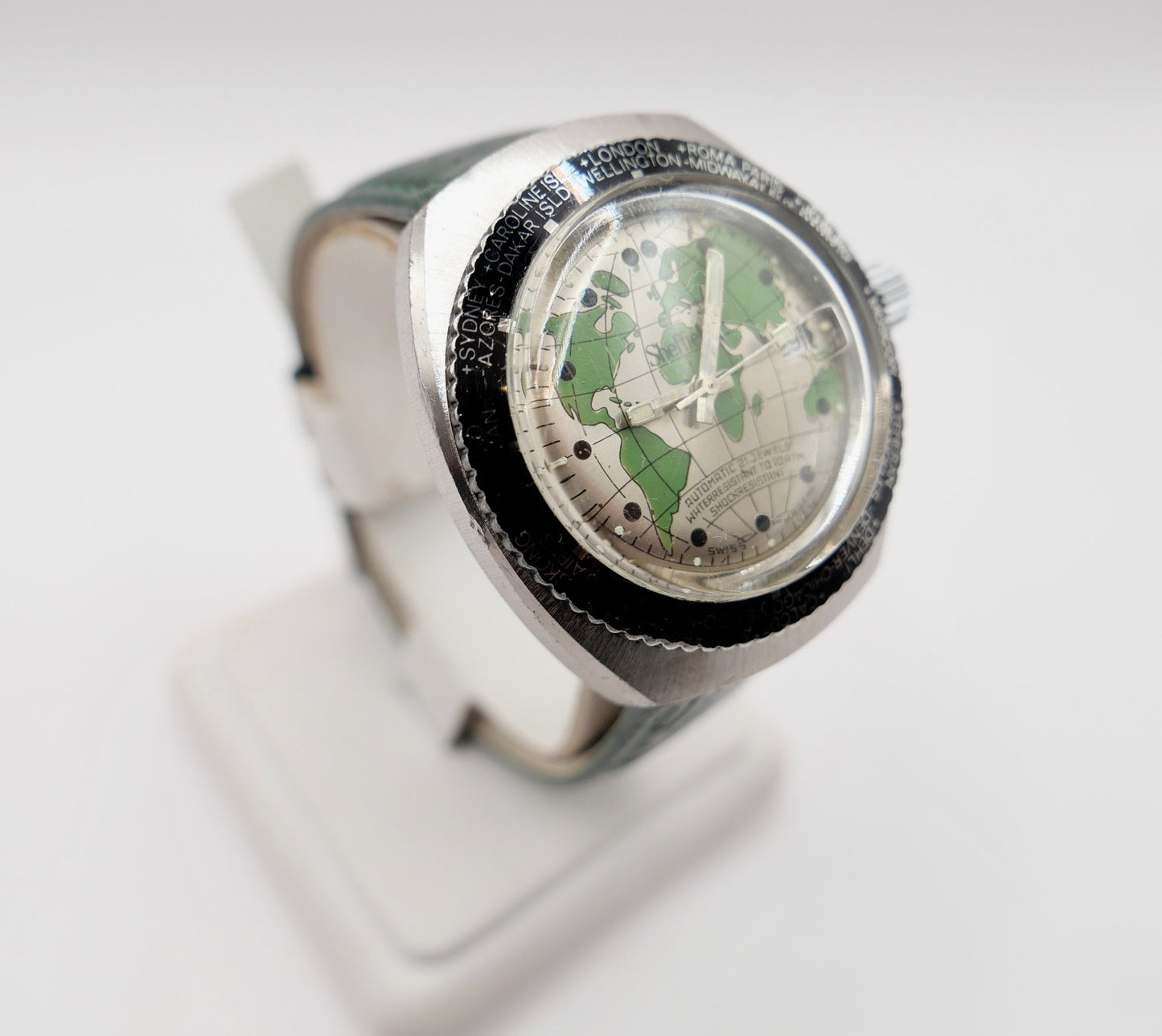 Sheffield Taucheruhr Weltuhr Herren Armbanduhr Automatik mit grünem Zifferblatt