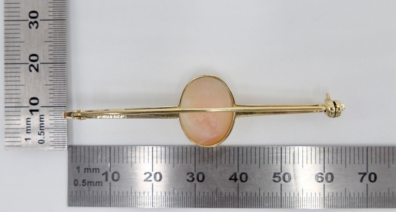 60er Jahre Stabbrosche Stecknadel Kamee Muschel Silber 835 vergoldet - Antikhandel-Stuttgart