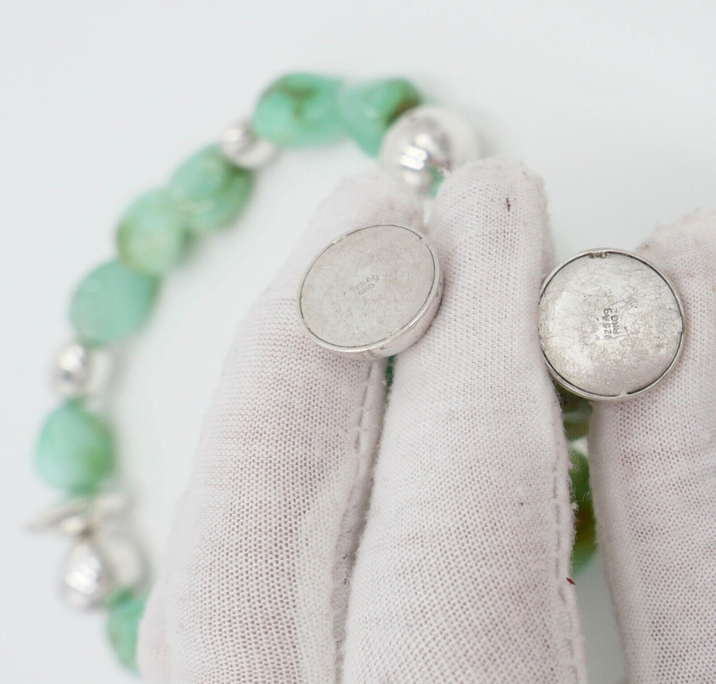 schwere Chrysopras Kette Collier mit 925 Silber Kugel 59cm Magnet Verschluss RKG - Antikhandel-Stuttgart