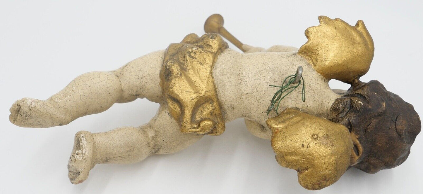 2x musizierende Putti / Putto Holzschnitzerei Engel farbig Holz Holzengel - Antikhandel-Stuttgart