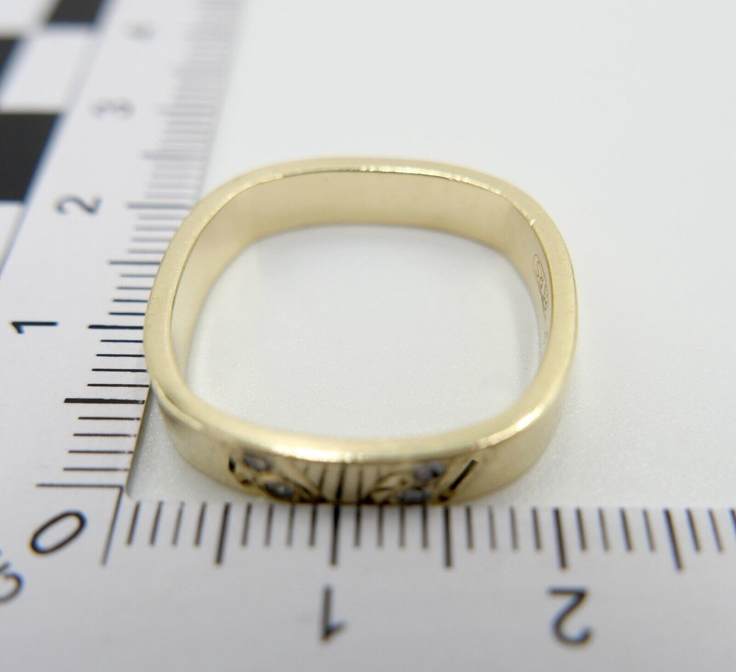 Eckiger 585 RS 14K Gelbgold Damen Ring 4x Diamanten Gr. 59 mattiert matt 1980er - Antikhandel-Stuttgart