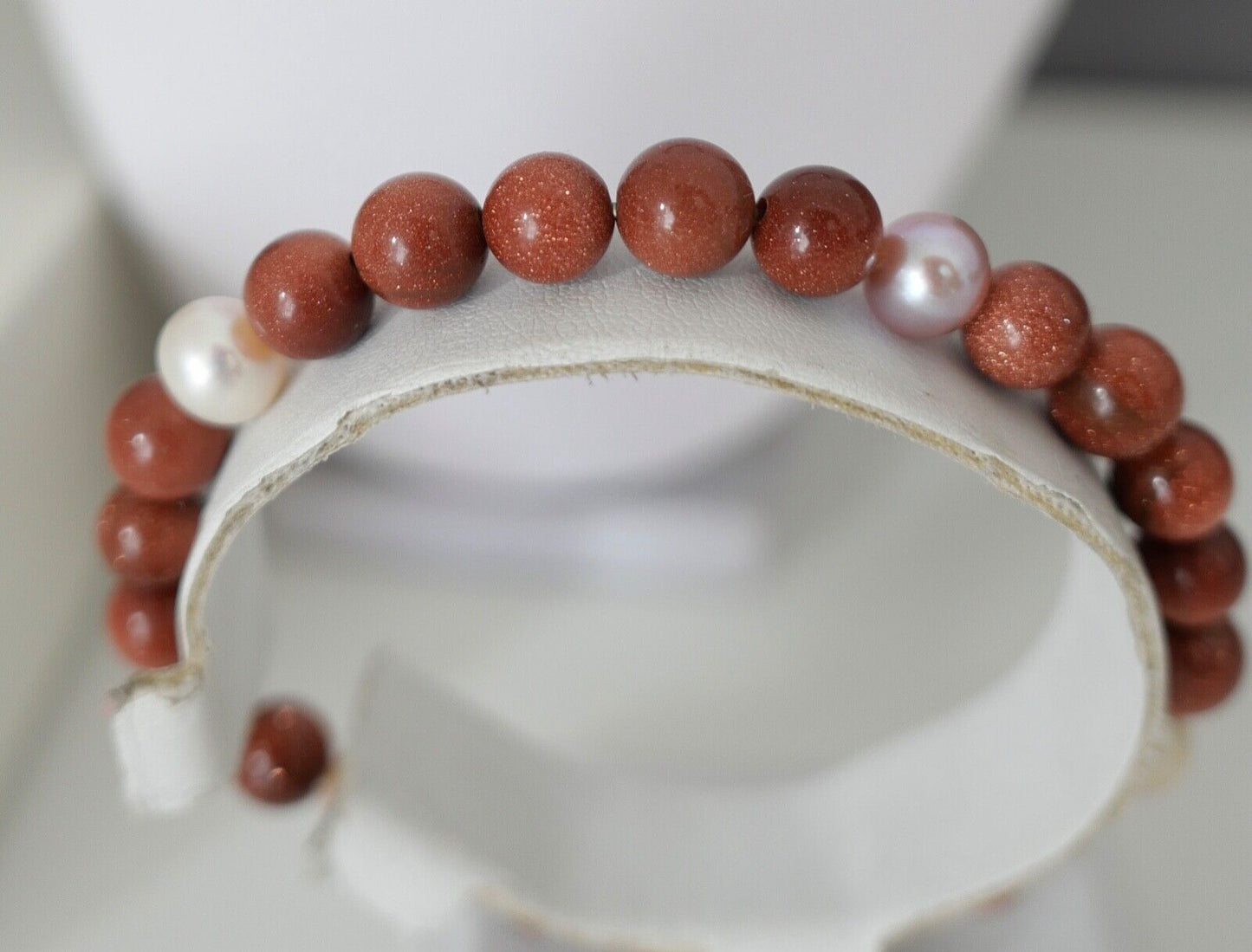 SET Perlenkette Armband Goldfluss Gold 585 /14K pearl Ø 8,3 mm 51 cm rosa Perlen - Antikhandel-Stuttgart