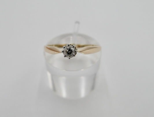Alter Solitär Ring Gelbgold 585 14K Diamant 0,25 Ct / Gr. 60-61 - Antikhandel-Stuttgart