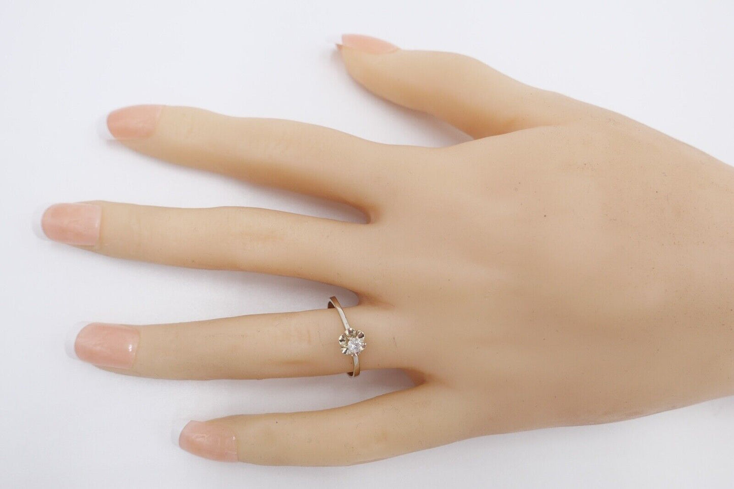 90er Jahre Eleganter Solitär 585 14K Gold Brillant Ring Gr.54 F&S - Antikhandel-Stuttgart