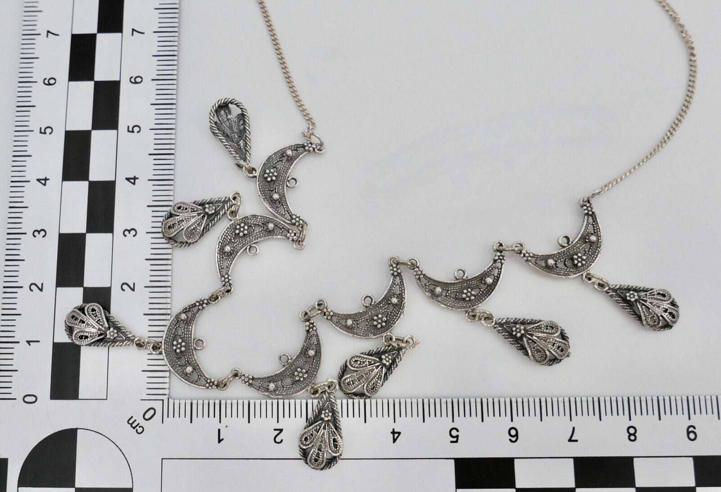 Altes florale filigrane 925 Silber Kette Collier 44 cm 1970er Jahre - Antikhandel-Stuttgart