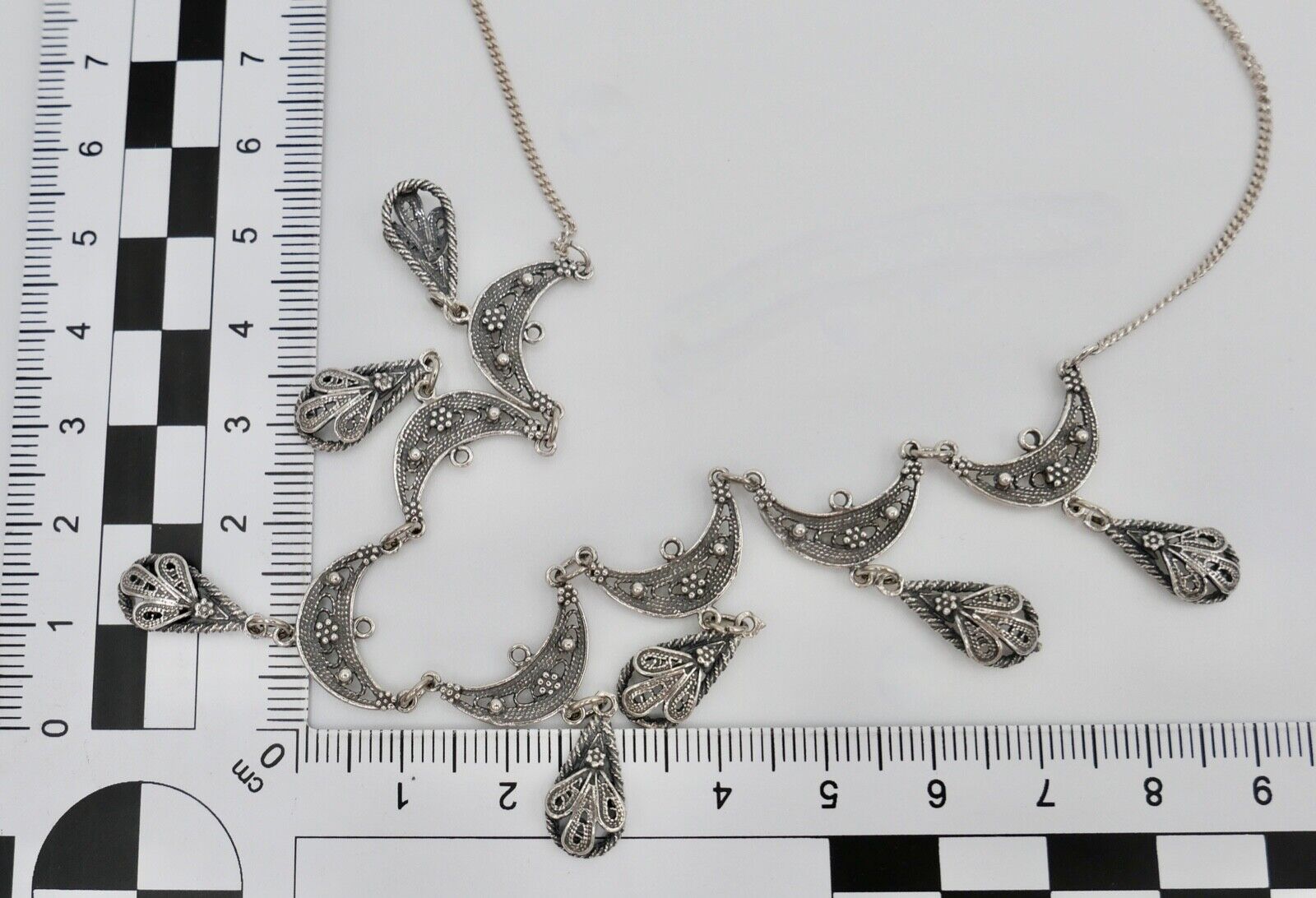 Altes florale filigrane 925 Silber Kette Collier 44 cm 1970er Jahre - Antikhandel-Stuttgart