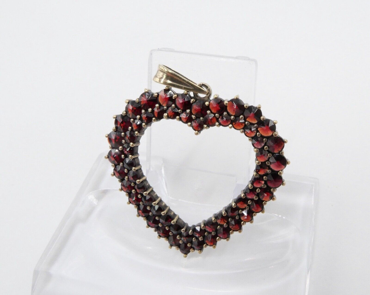 80er Jahre Anhänger Silber vergoldet Granat Herz - Antikhandel-Stuttgart