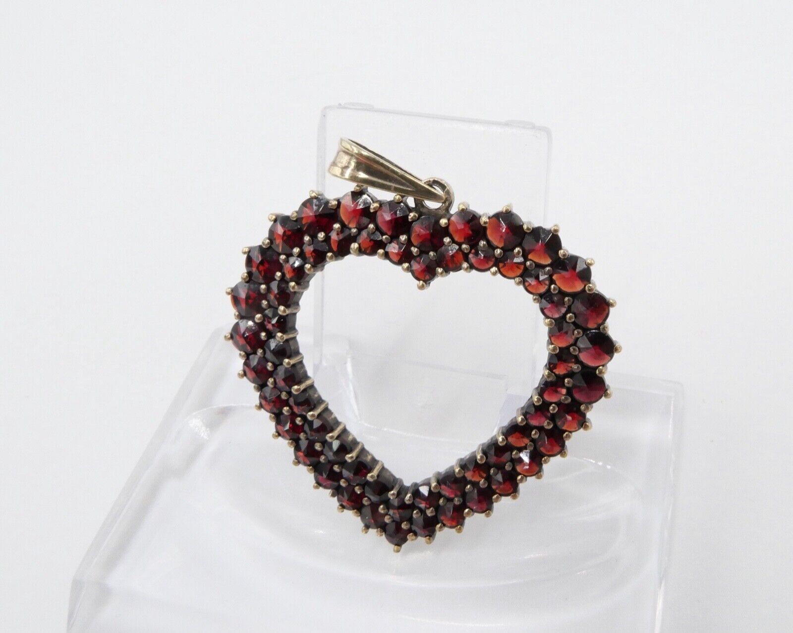 80er Jahre Anhänger Silber vergoldet Granat Herz - Antikhandel-Stuttgart