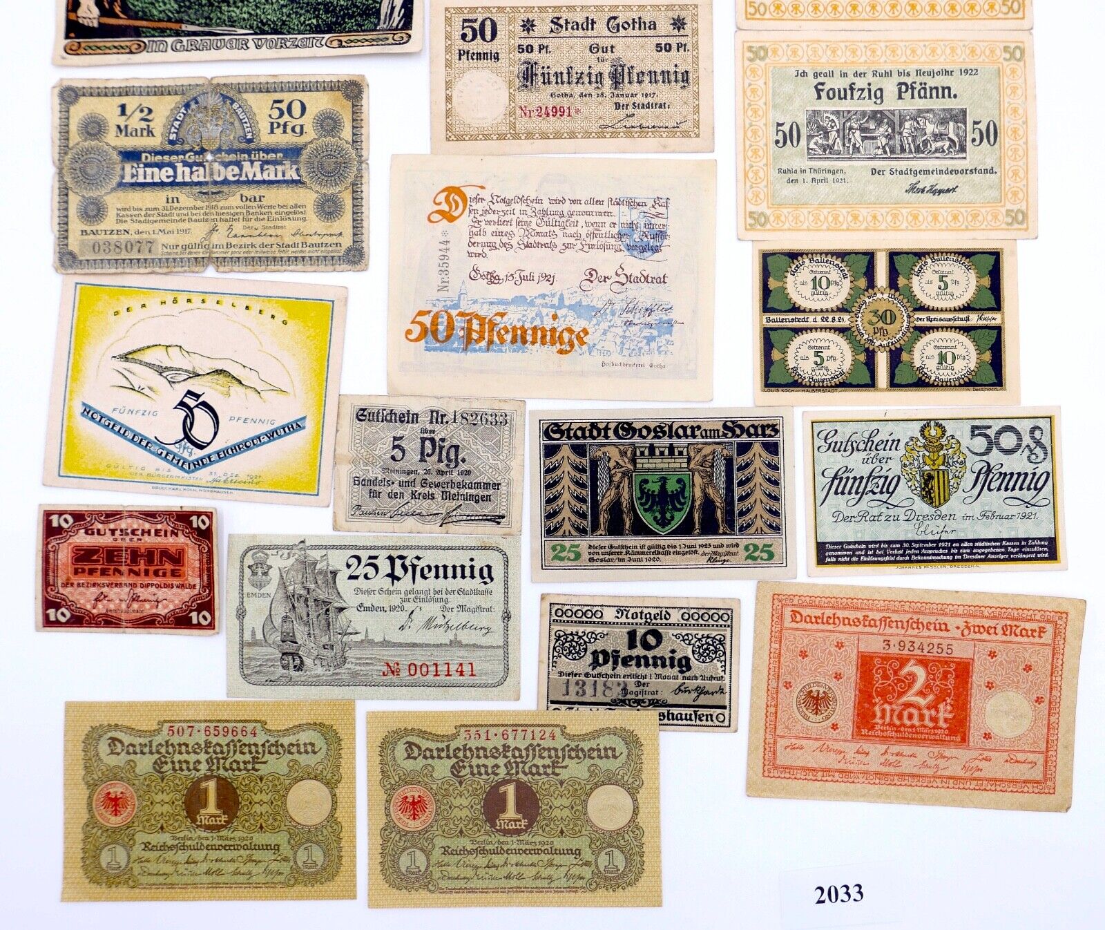 Posten 21 Notgeld Scheine 5 10 25 50 Pfennig 1 2 Mark teilweise UNC unzirkuliert - Antikhandel-Stuttgart