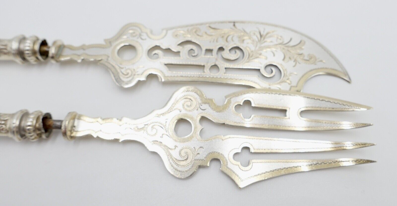 Seltenes Antikes 2 Tlg. Vorlegebesteck Fischgerichte Silber / vergoldet 19. JH - Antikhandel-Stuttgart