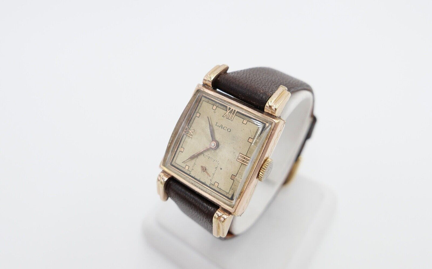 vintage 30er Jahre / sehr seltene LACO Carree Herrenuhr Cal. 526 vergoldet - Antikhandel-Stuttgart