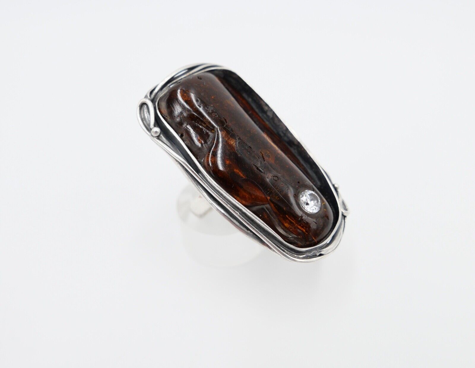 80er Jahre Designer Ring Bernstein Silber 925 Gr. 60 Frauenkopf G Danzig Polen - Antikhandel-Stuttgart