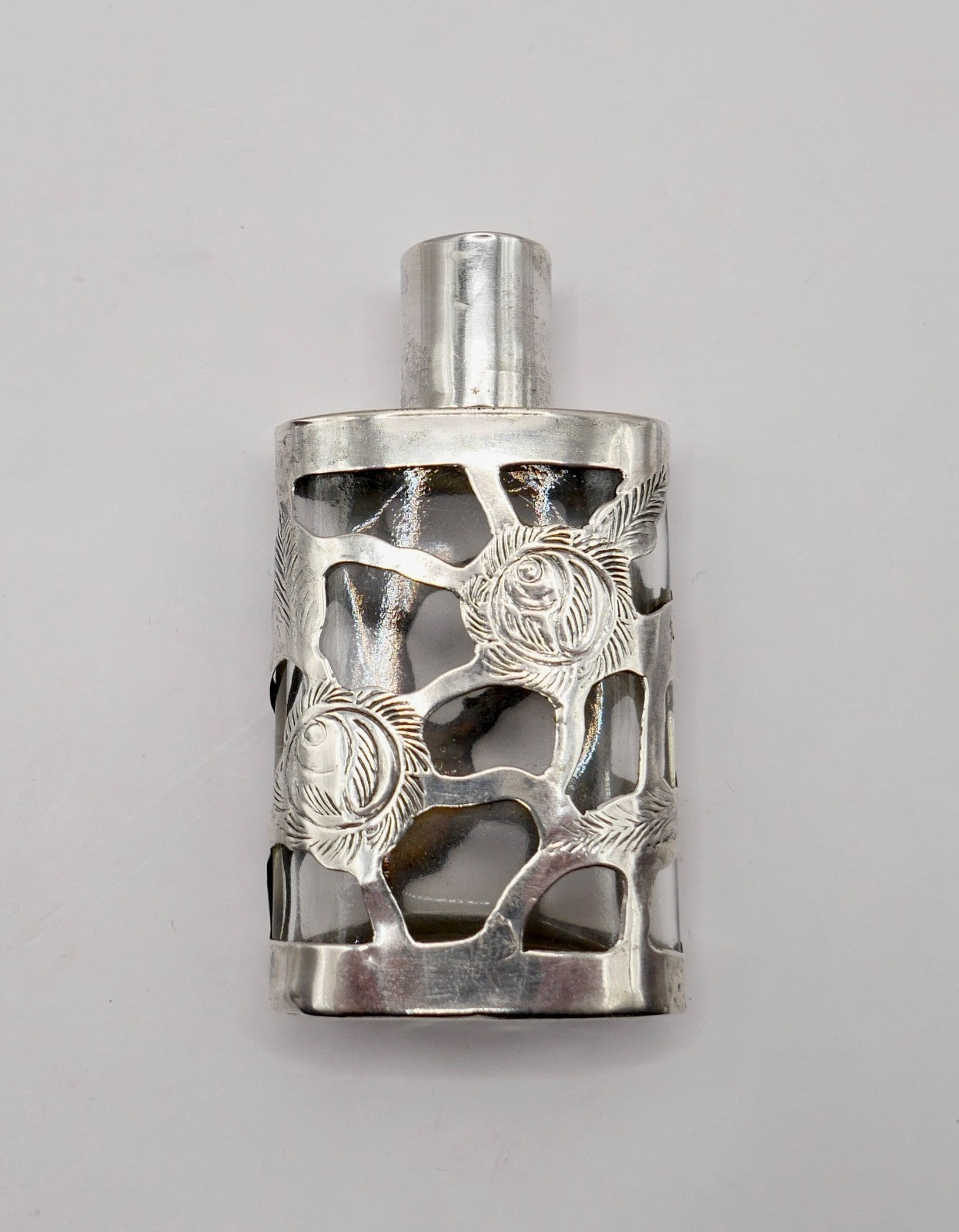 Kleines altes florales Glas Flakon mit 925 Sterling Silber Mexiko RM