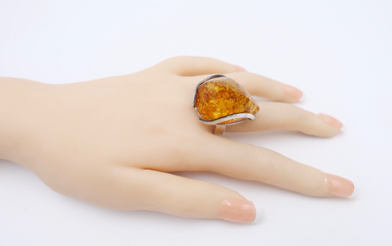 Bernstein Handarbeit Designer Ring Gr. 59 Silber 925 - Antikhandel-Stuttgart