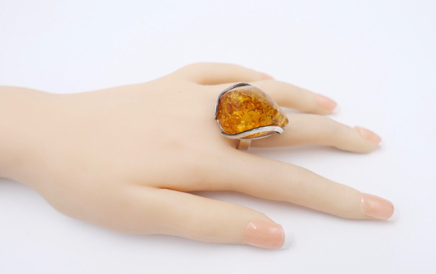 Bernstein Handarbeit Designer Ring Gr. 59 Silber 925 - Antikhandel-Stuttgart