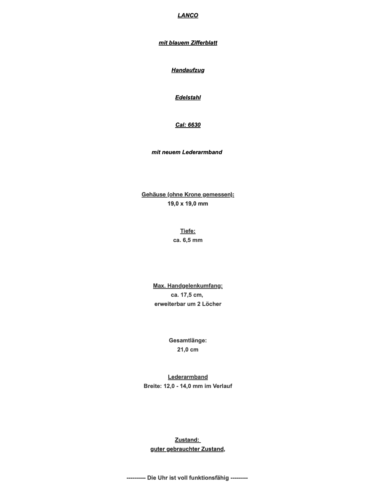 vintage 1960er Jahre LANCO 1575 Damenuhr Cal. 6630 Edelstahl mit neuem Lederband - Antikhandel-Stuttgart