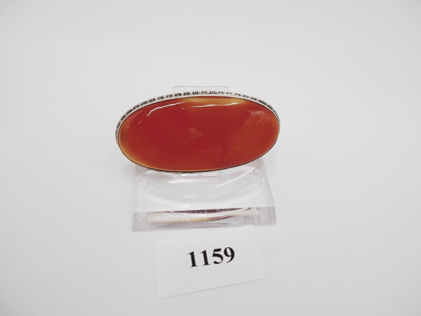 Art Deco 20er 30er Jahre große KARNEOL Silber Brosche 59 mm oval - Antikhandel-Stuttgart