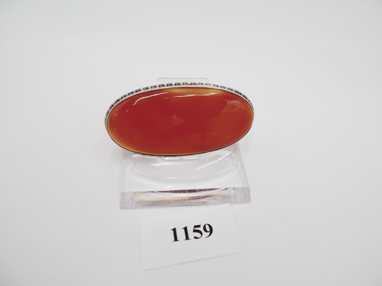 Art Deco 20er 30er Jahre große KARNEOL Silber Brosche 59 mm oval - Antikhandel-Stuttgart