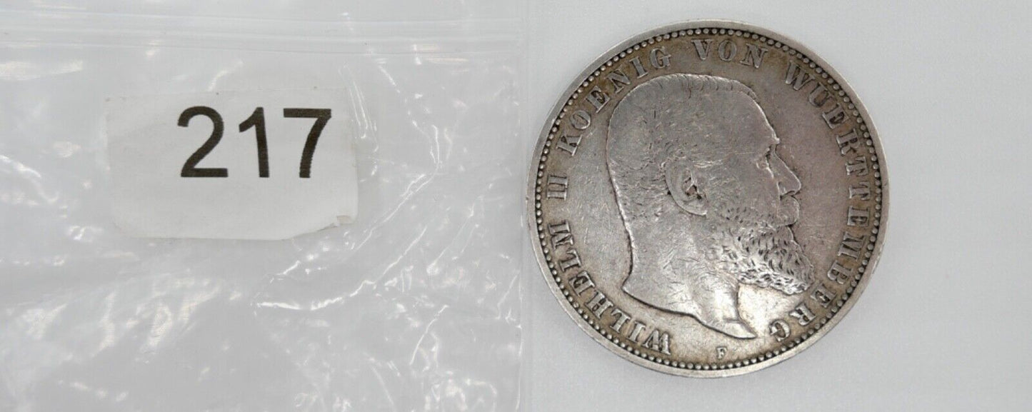 5 Mark 1895 F Silbermünze " Wilhelm König von Württemberg " Jäger J.176 - Antikhandel-Stuttgart