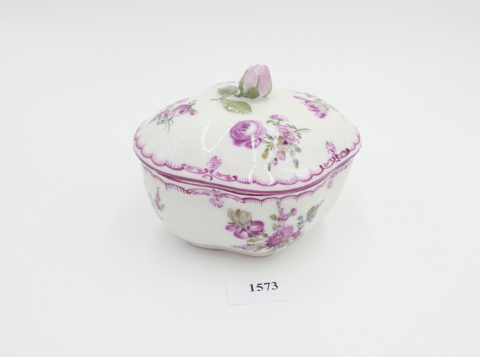 Sächsische Porzellanmanufaktur Dresden Deckeldose Bonboniere Porzellan Rose - Antikhandel-Stuttgart