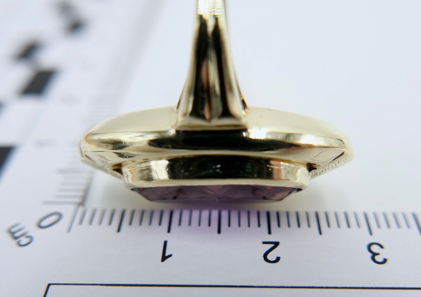 50er Jahre Damenring Gold 585 / 14K mit oval lila Amethyst Gr. 61 - Antikhandel-Stuttgart