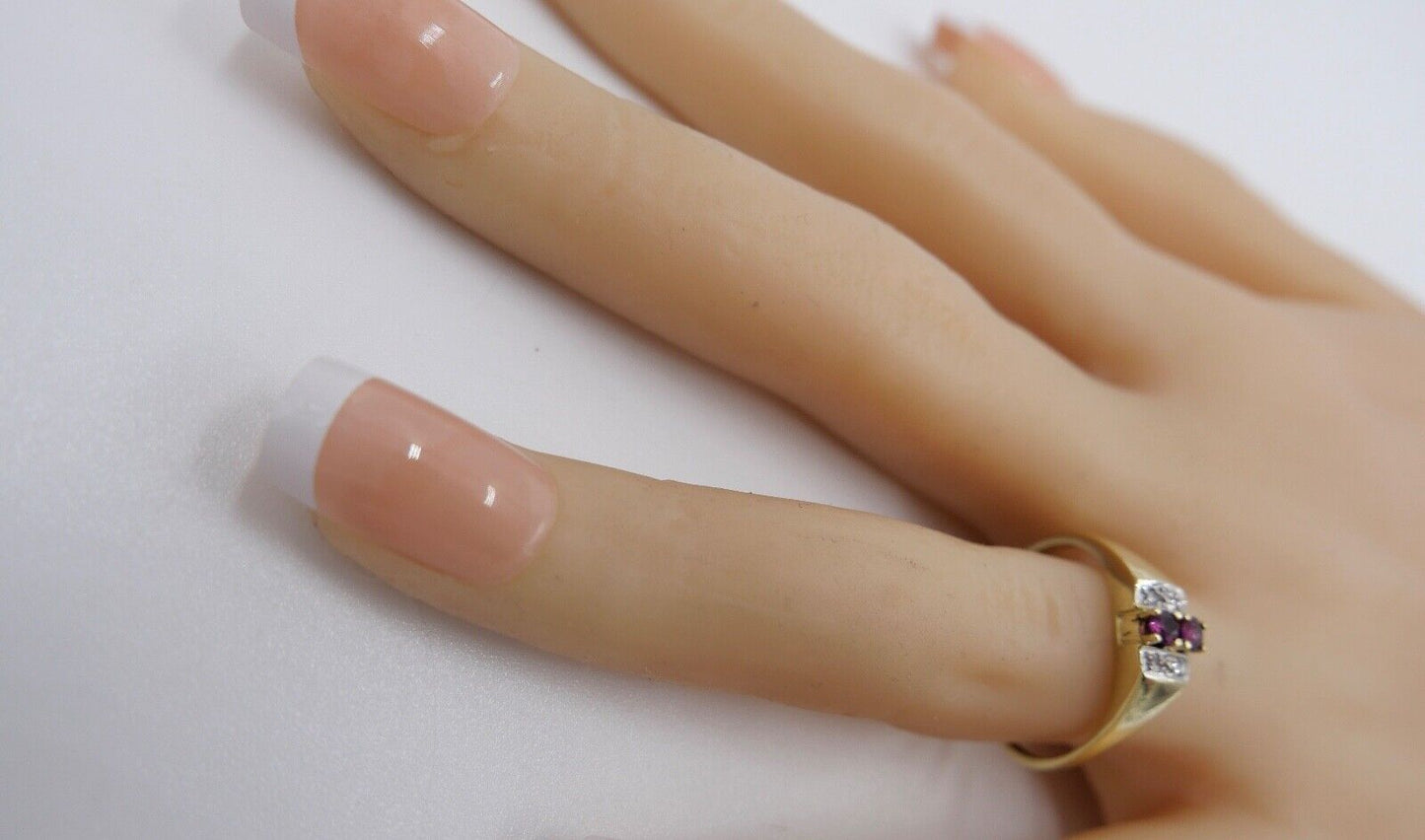 80er Jahre Damenring Ring Gold 585 / 14K Rubin Diamanten Gr. 56 Achtkantschliff - Antikhandel-Stuttgart