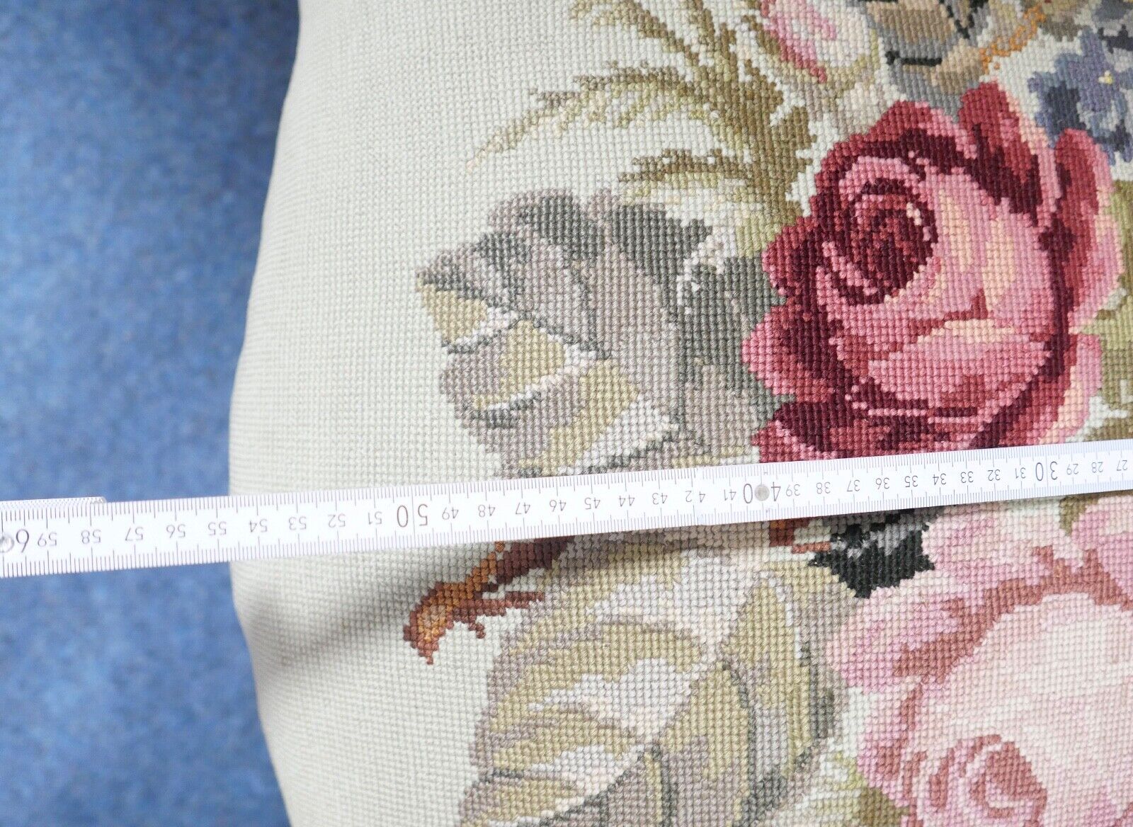 antik massiver Biedermeier Gobelin um 1850 Stuhl Sessel Kissen Blumenbukett - Antikhandel-Stuttgart