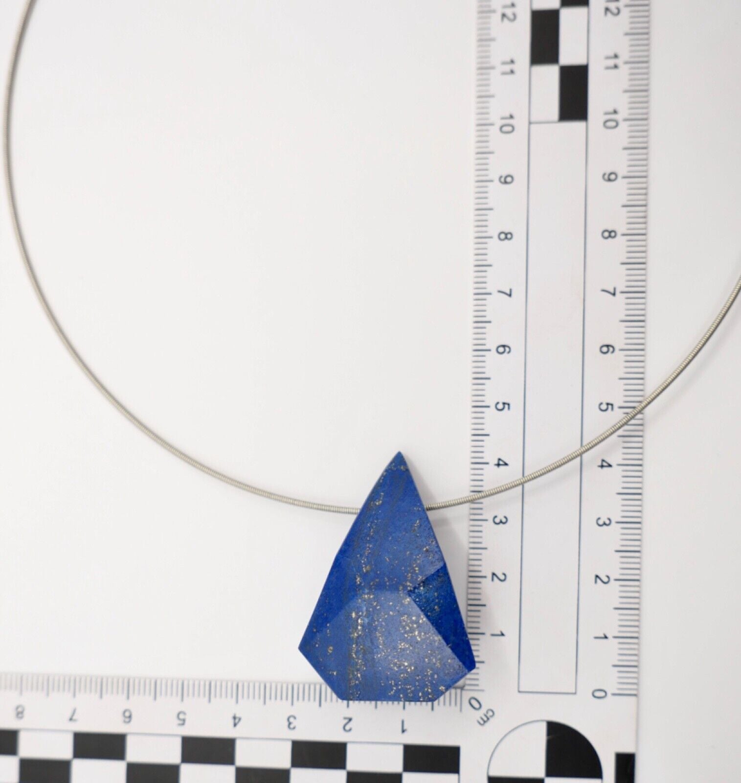 1990er Jahre Silber Draht Collier mit LAPIS LAPISLAZULI Anhänger 45cm - Antikhandel-Stuttgart