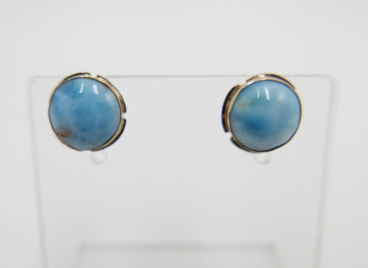 LARIMAR Gelbgold Ohrringe Ohrstecker 585 / 14K Handgefertigt Ø 10,1 mm - Antikhandel-Stuttgart