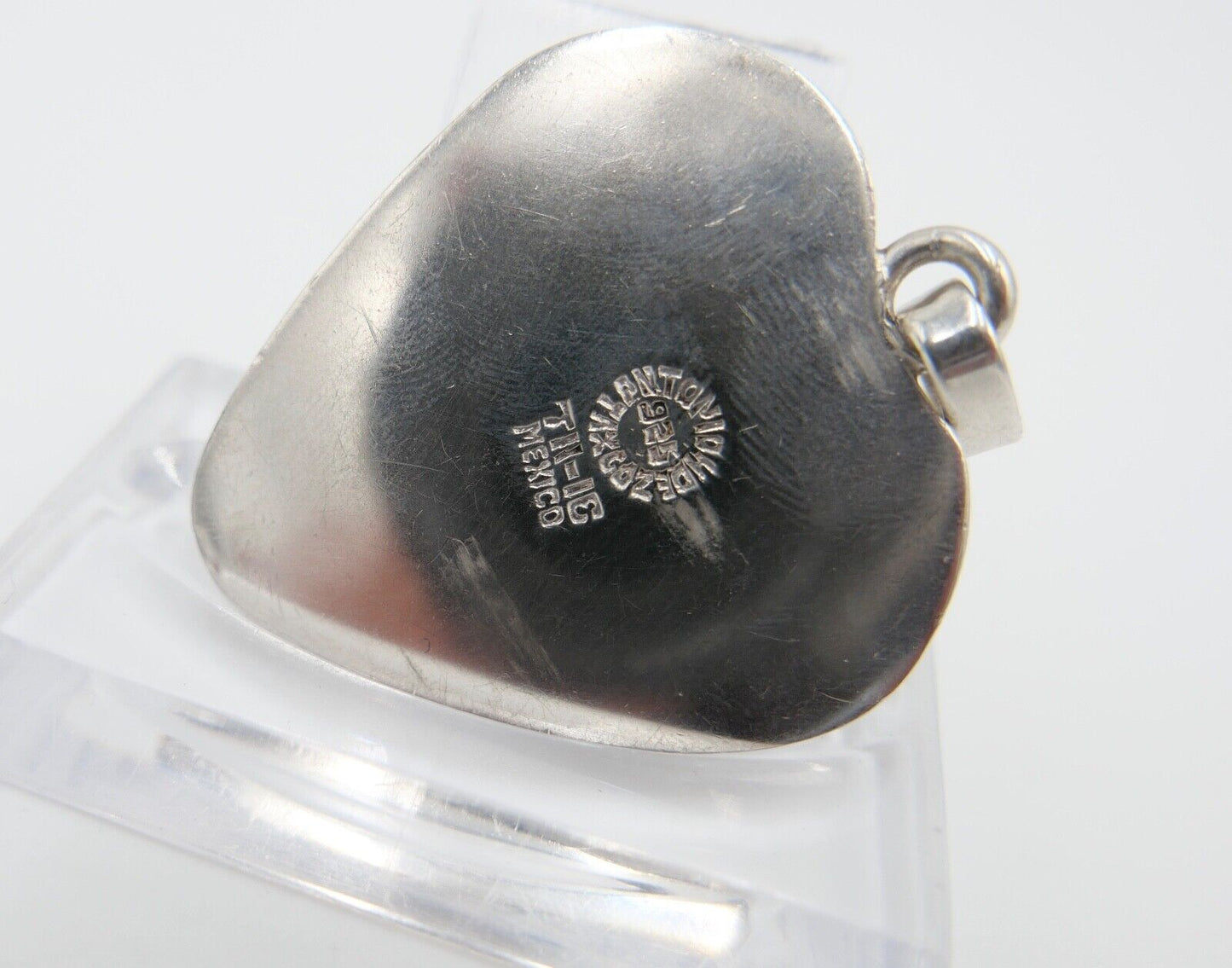 925 Silber Taxco Antonio Hernandez Herz Anhänger mit Malachit Tigerauge 40x35 mm - Antikhandel-Stuttgart