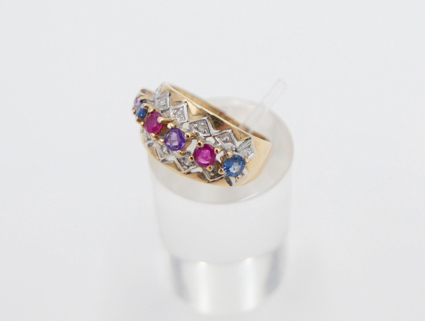 Eleganter Gelbgold Diamant Ring mit Bunten Edelsteinen 585 14K Gr. 55 - Antikhandel-Stuttgart