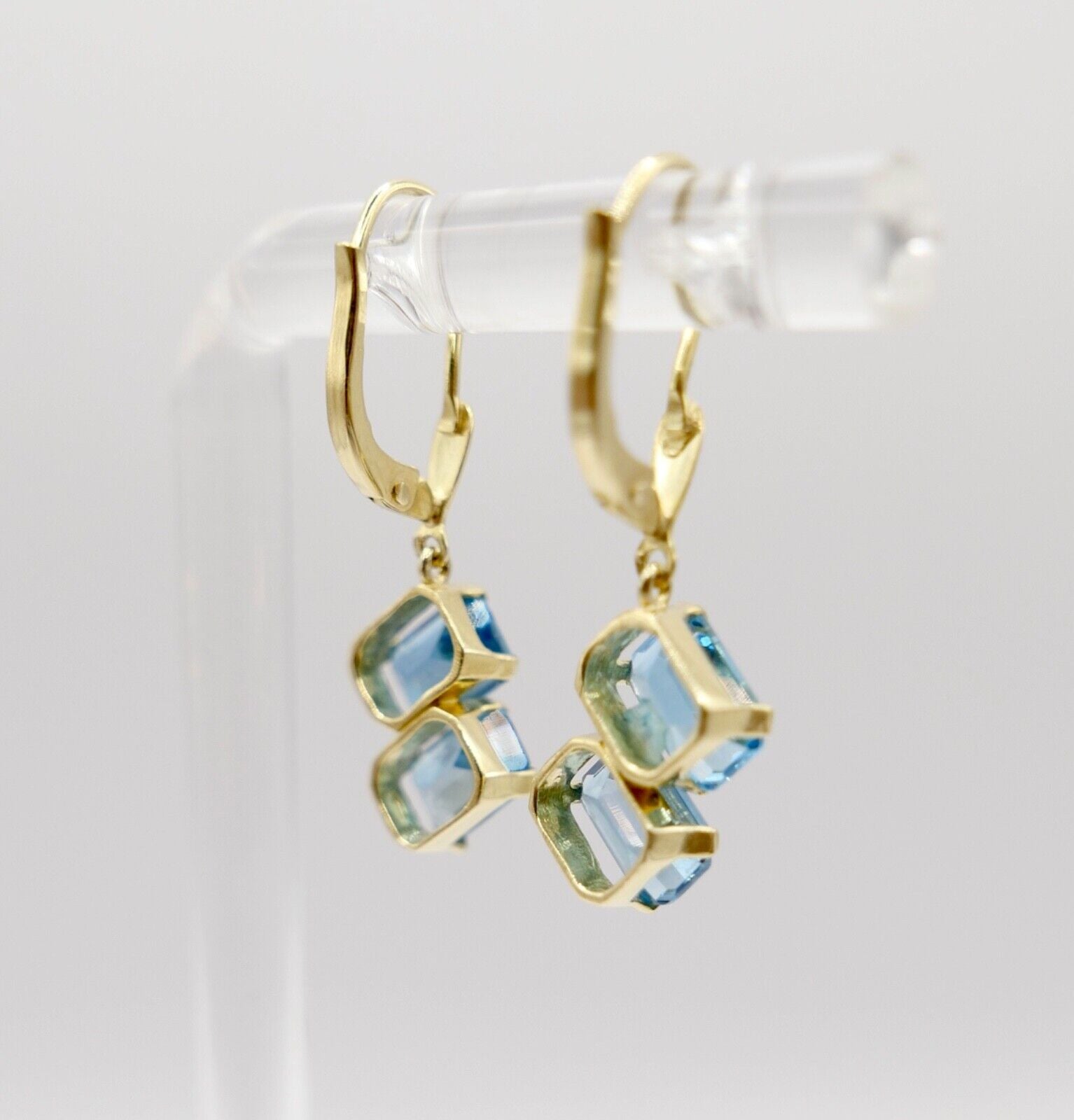 1990er Jahre Blau TOPAS TOPAZ 750 18K Gelbgold GOLD Ohrhänger Ohrringe 3,28 Ctw - Antikhandel-Stuttgart