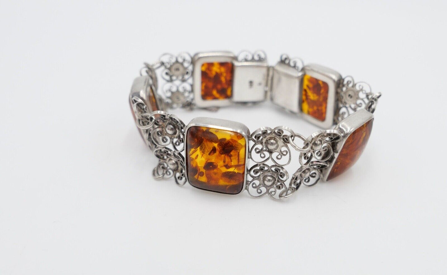 filigranes Silber 835 Bernstein Armband floral Armreif Polen - Antikhandel-Stuttgart