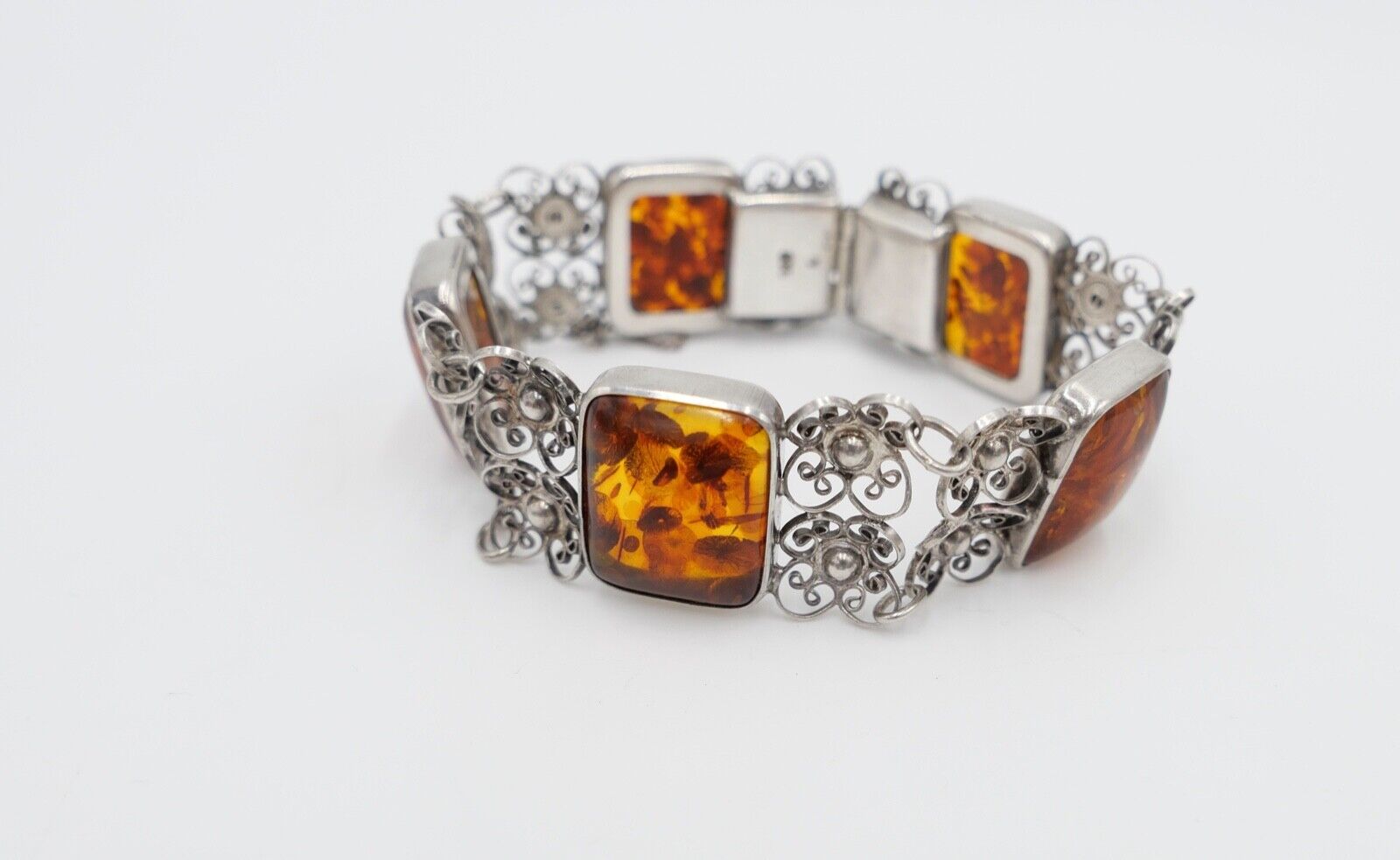 filigranes Silber 835 Bernstein Armband floral Armreif Polen - Antikhandel-Stuttgart