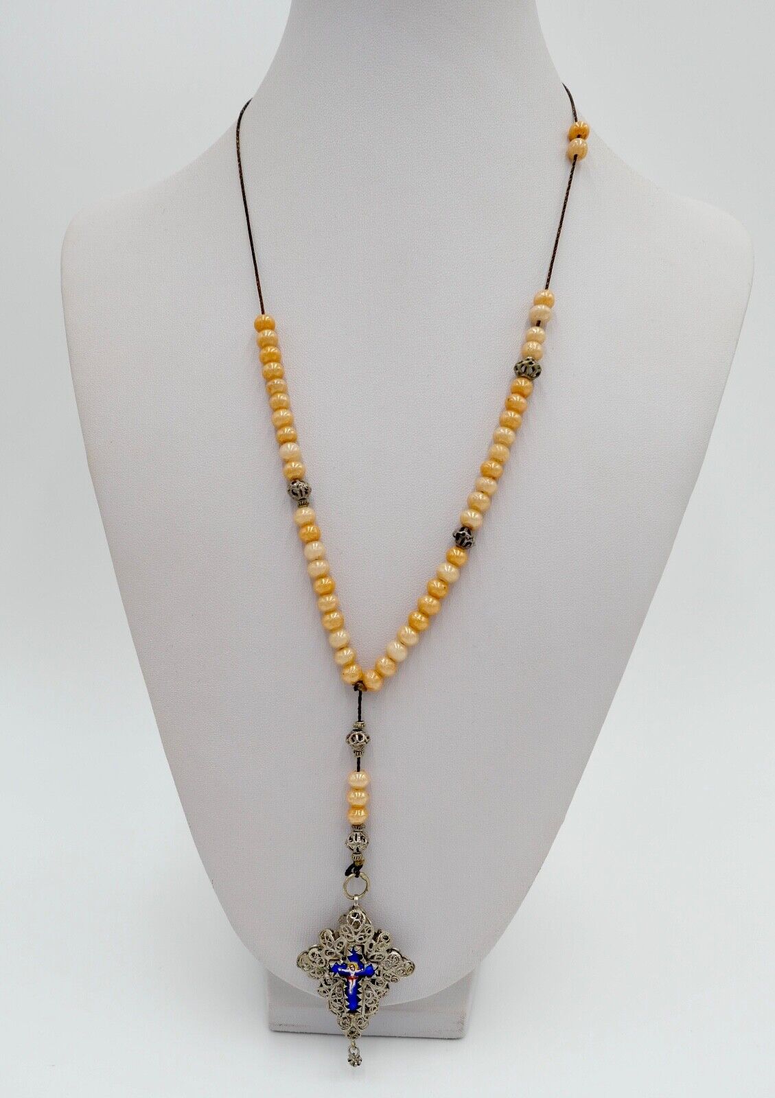 Antiker Filigraner Rosenkranz / Gebetskette Emaile Email Kreuz Silber um 1870 - Antikhandel-Stuttgart