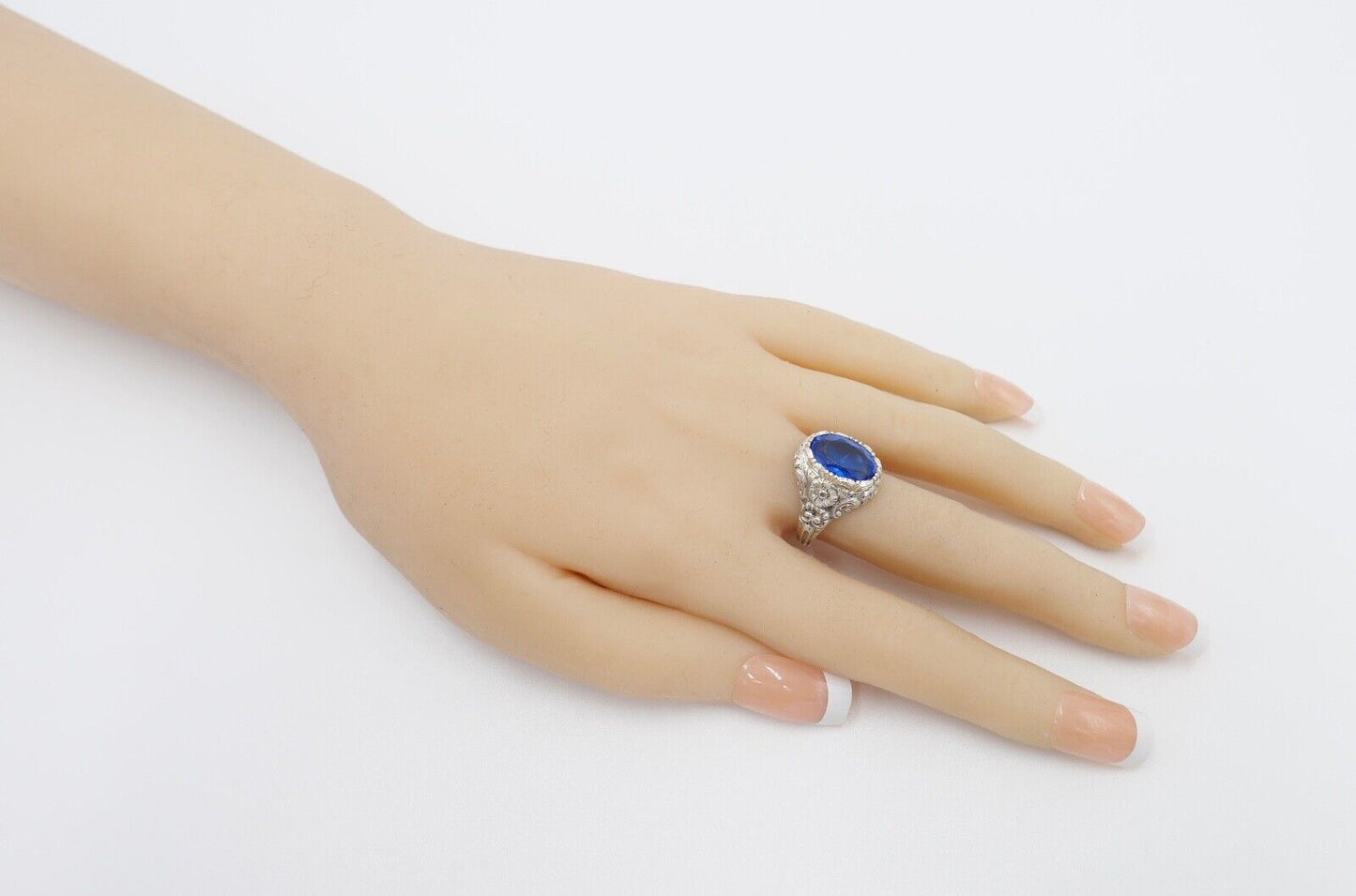 Jugendstil Damenring Ring Silber 935 Gr. 56 mit blauem Glasstein - Antikhandel-Stuttgart