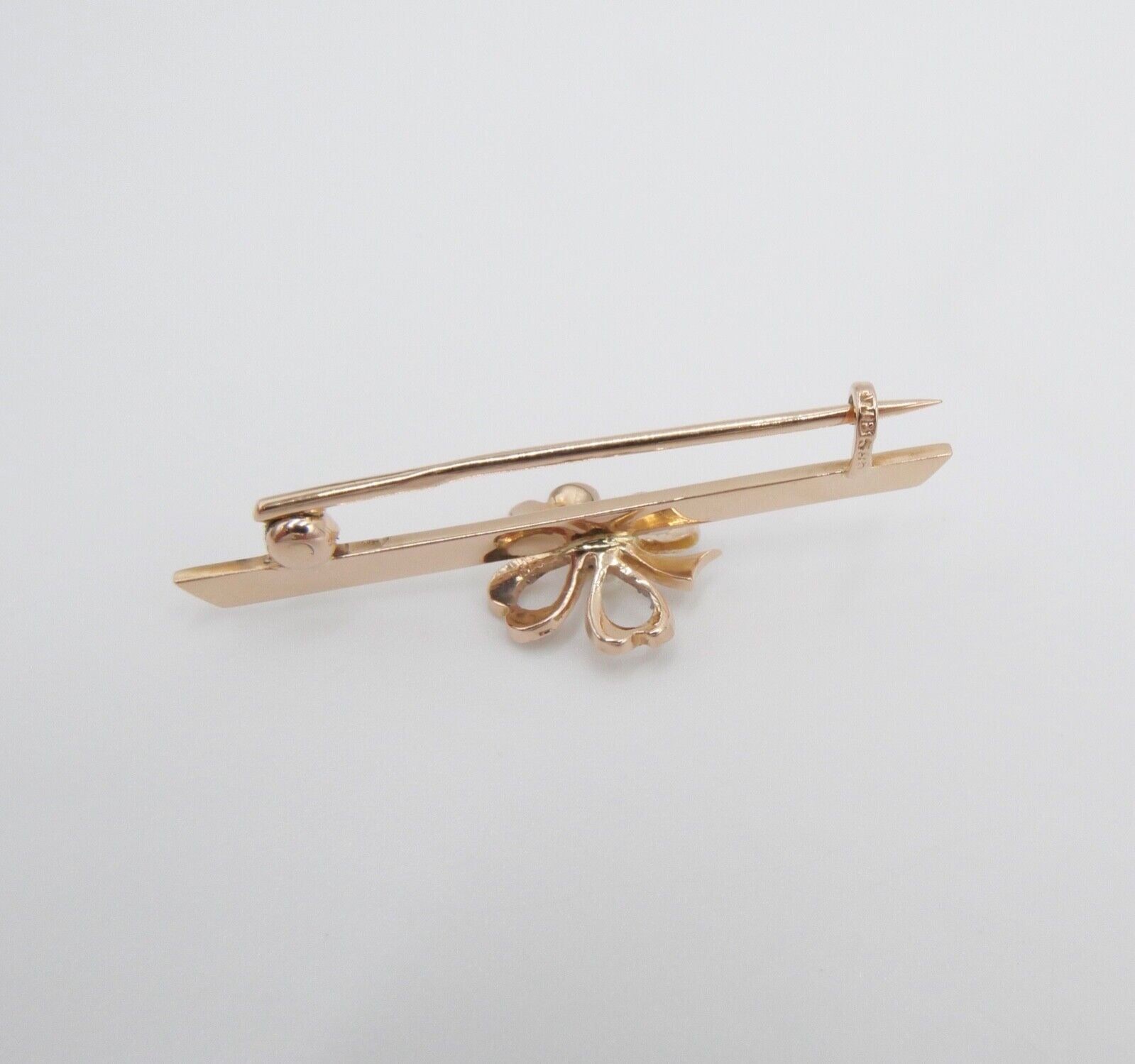um 1900 antik Schleifen Kleeblatt Brosche Perlen Saatperlen VJB 585 14K Rotgold - Antikhandel-Stuttgart