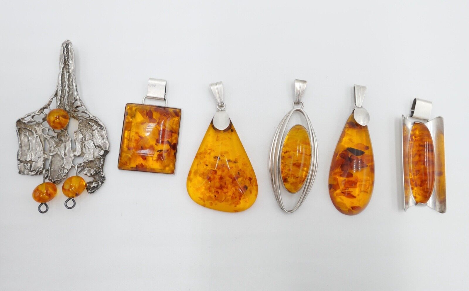 vintage Konvolut 6 stk FISCHLAND Bernstein Anhänger 57,7 Gramm silber 925 - Antikhandel-Stuttgart