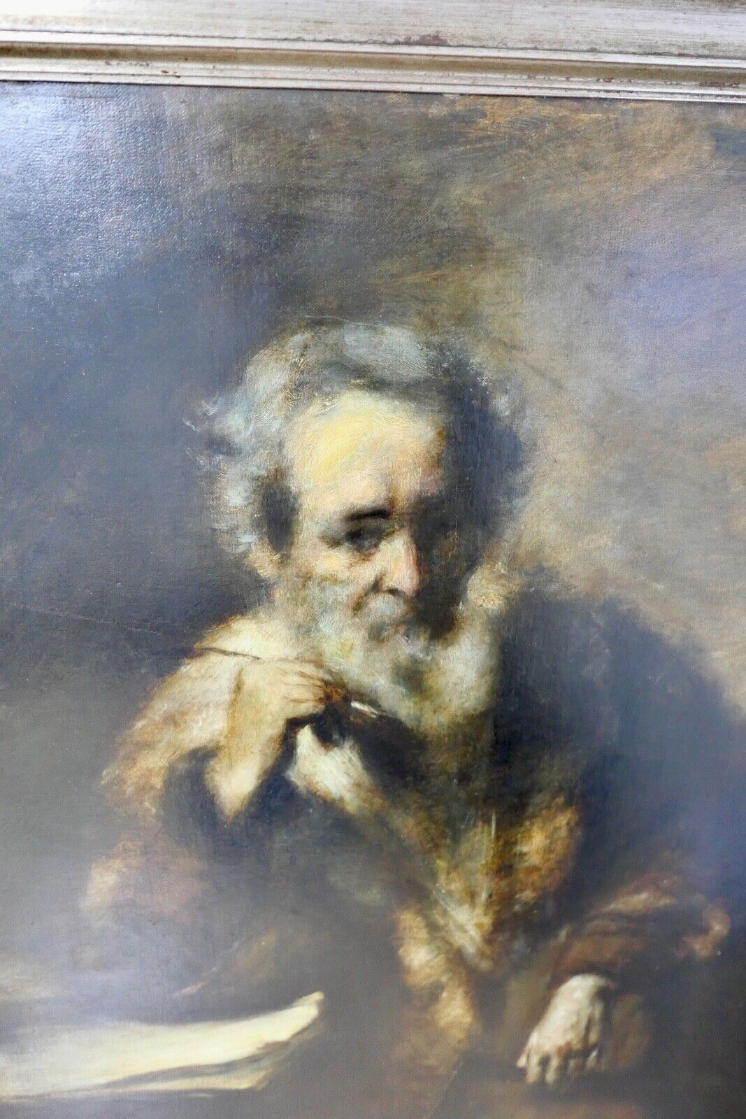 136 x 106 cm MONOGRAMMIST A.B. / A.V. Maler 19. Jh. " Gelehrter im Pelzmantel " - Antikhandel-Stuttgart