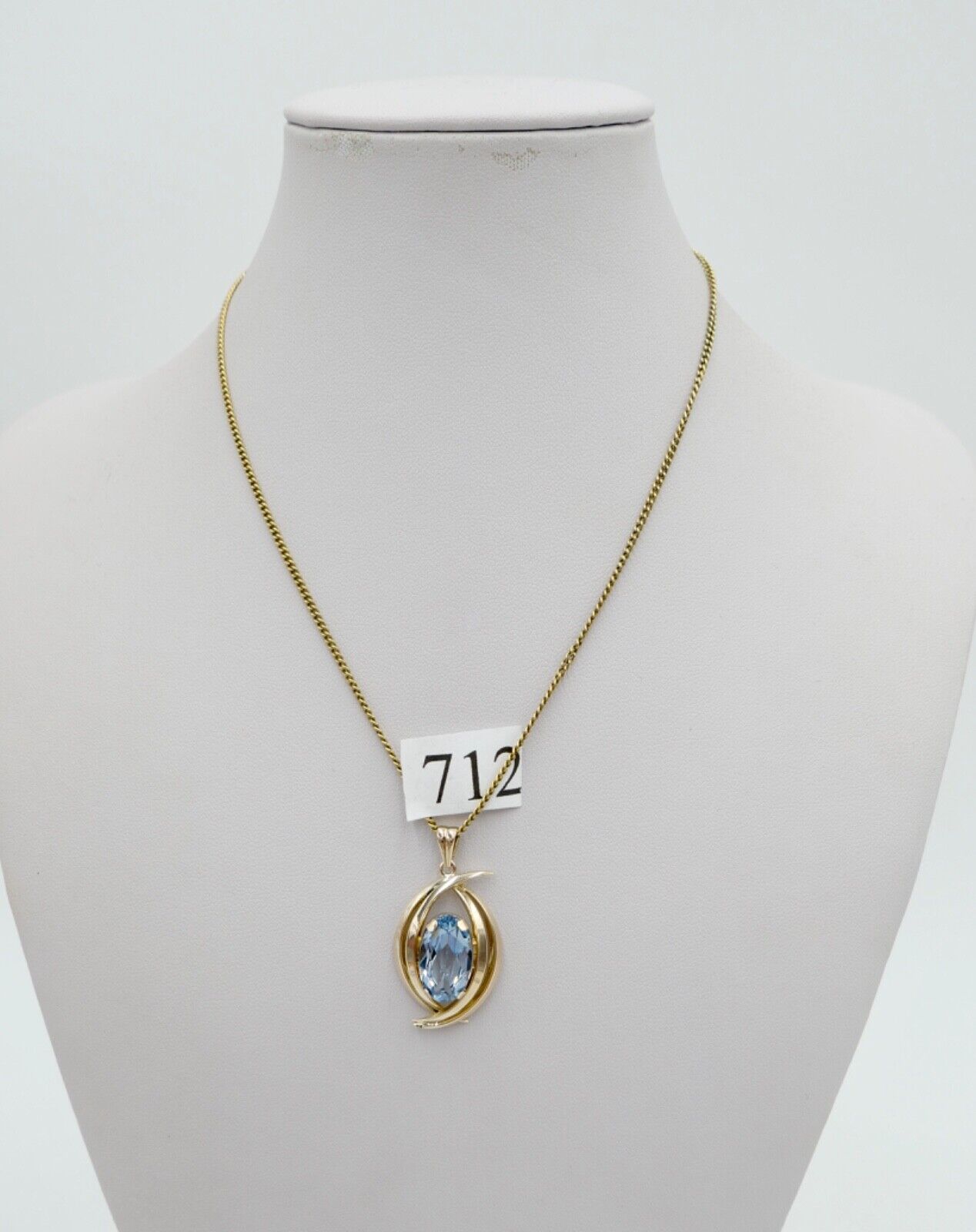 Anhänger 333 / 8K Gelbgold Blauer Spinell OVAL Schliff 5,5 Ct Ø 30 mm - Antikhandel-Stuttgart