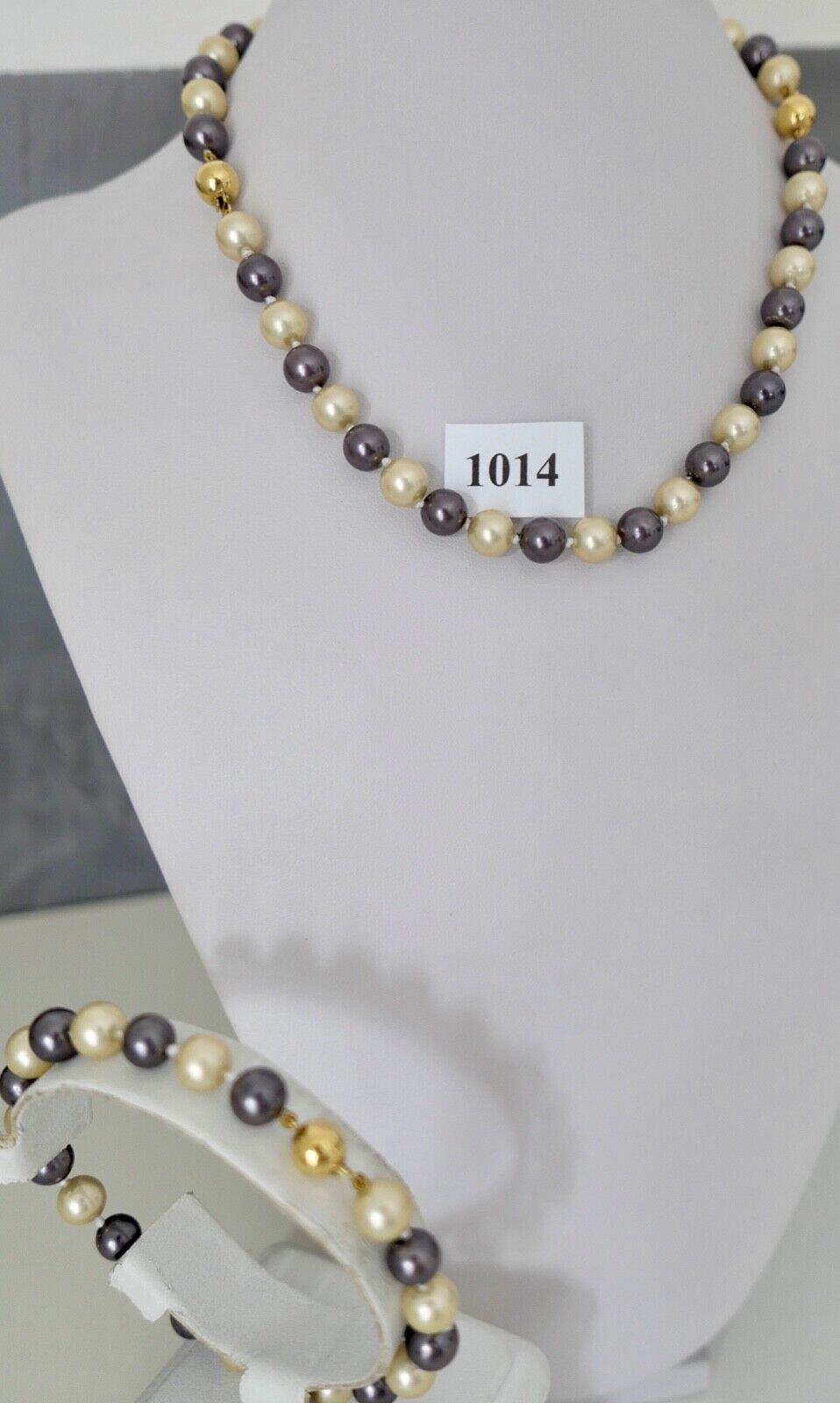 SET Perlenkette Armband individuell Perlen Gold JKa 375 /9K pearl Ø 7-9 mm 75 cm - Antikhandel-Stuttgart