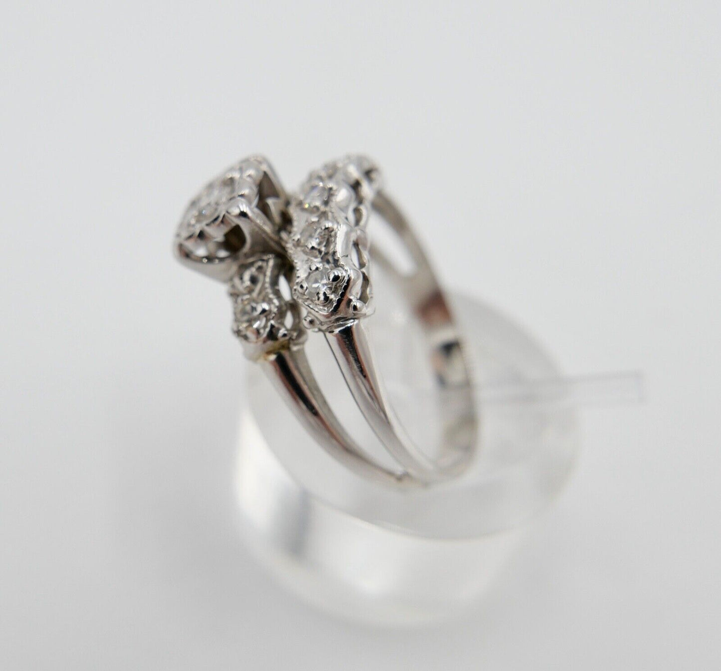 70er Jahre Gold Weißgold 585 / 14K Diamant Brillant 0,14Ct Gr. 57 - Antikhandel-Stuttgart