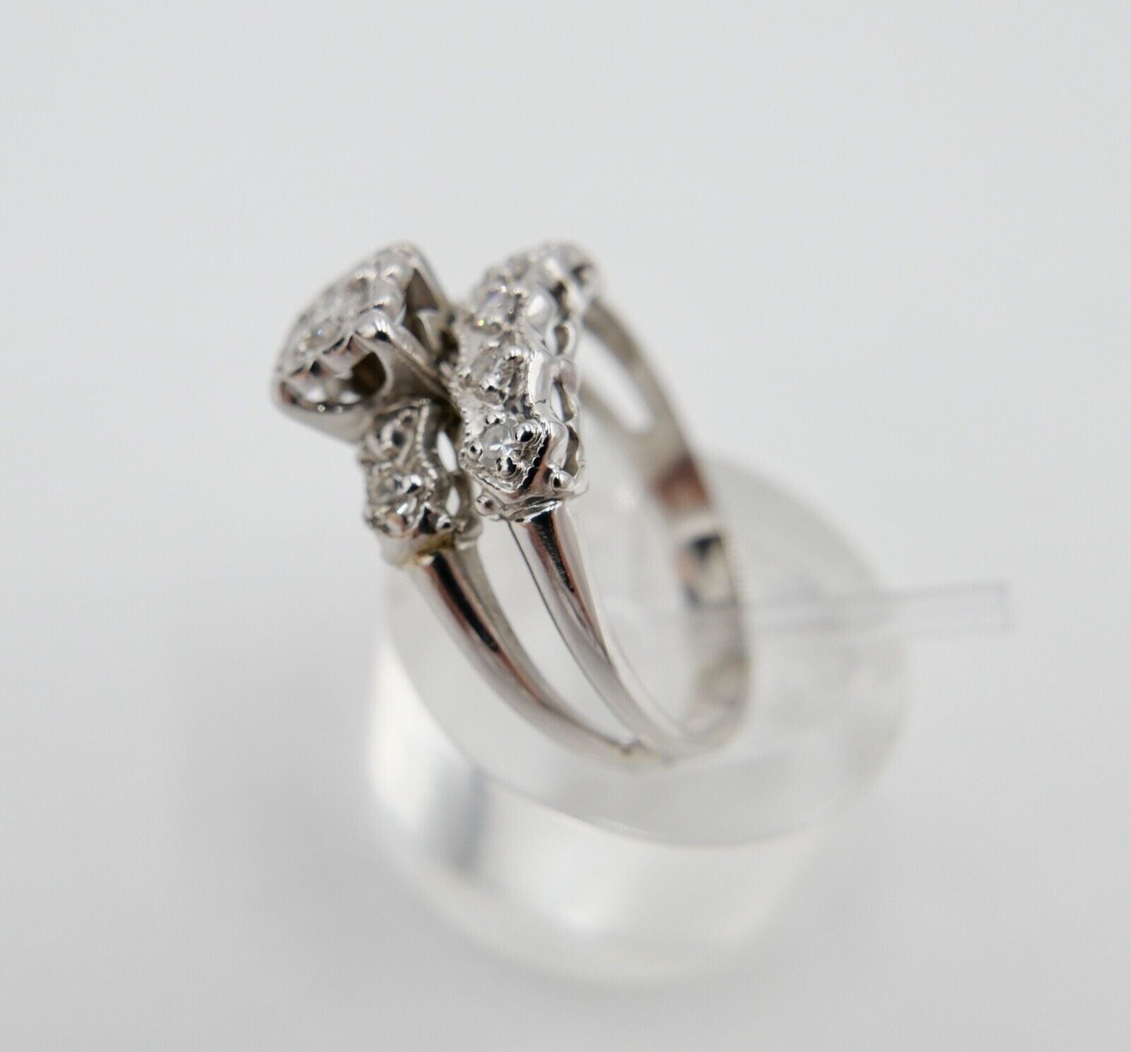 70er Jahre Gold Weißgold 585 / 14K Diamant Brillant 0,14Ct Gr. 57 - Antikhandel-Stuttgart